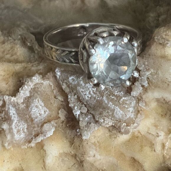 Blue Topaz and Sterling Silver Ring, Handmade, NEW, size 8, Artisan - Picture 1 of 6